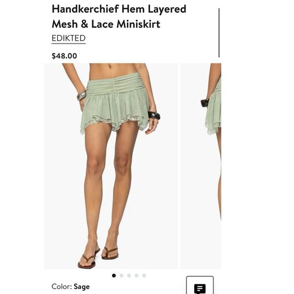 NWT Edikted Sage Green Asymmetric Lace Mesh Ruffle Mini Skort Y2K Coquette Small - Picture 11 of 11